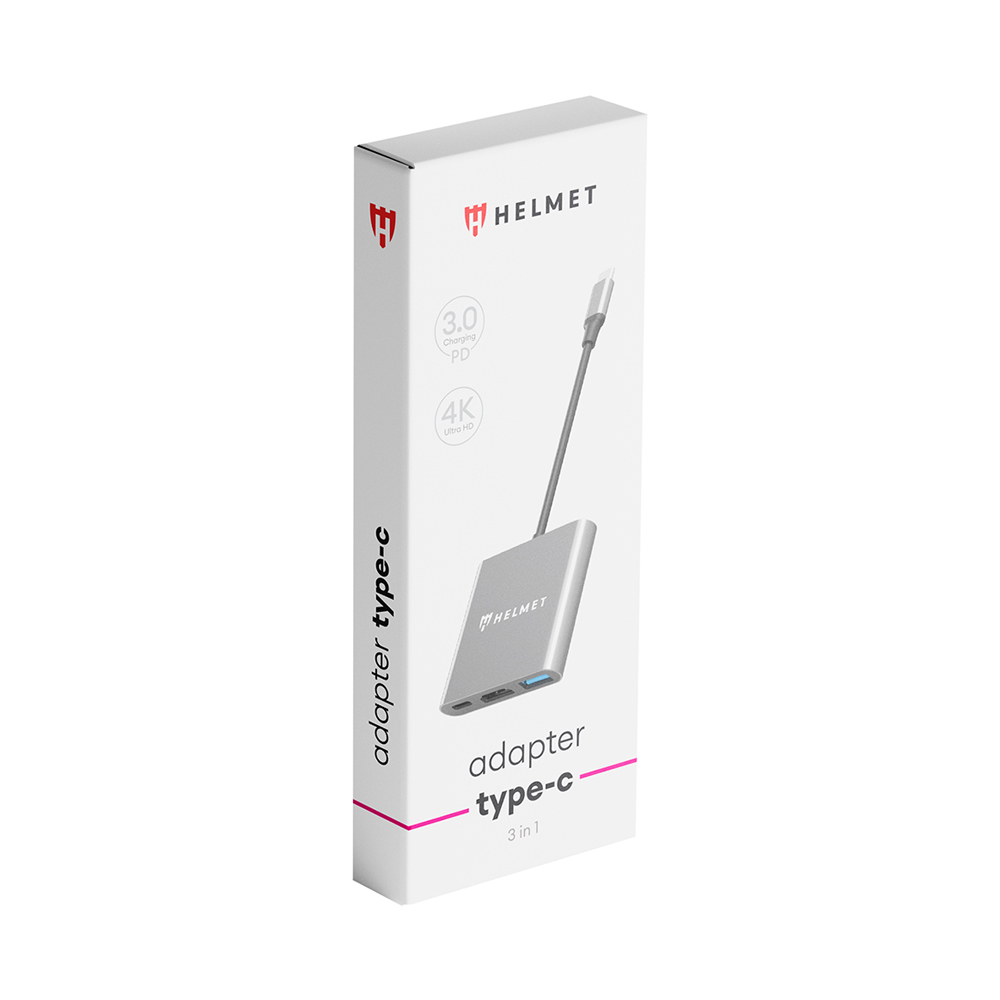 Helmet Adapter Type-C to USB3.0+HDMI+PD, HC-04, Grey - Image 3
