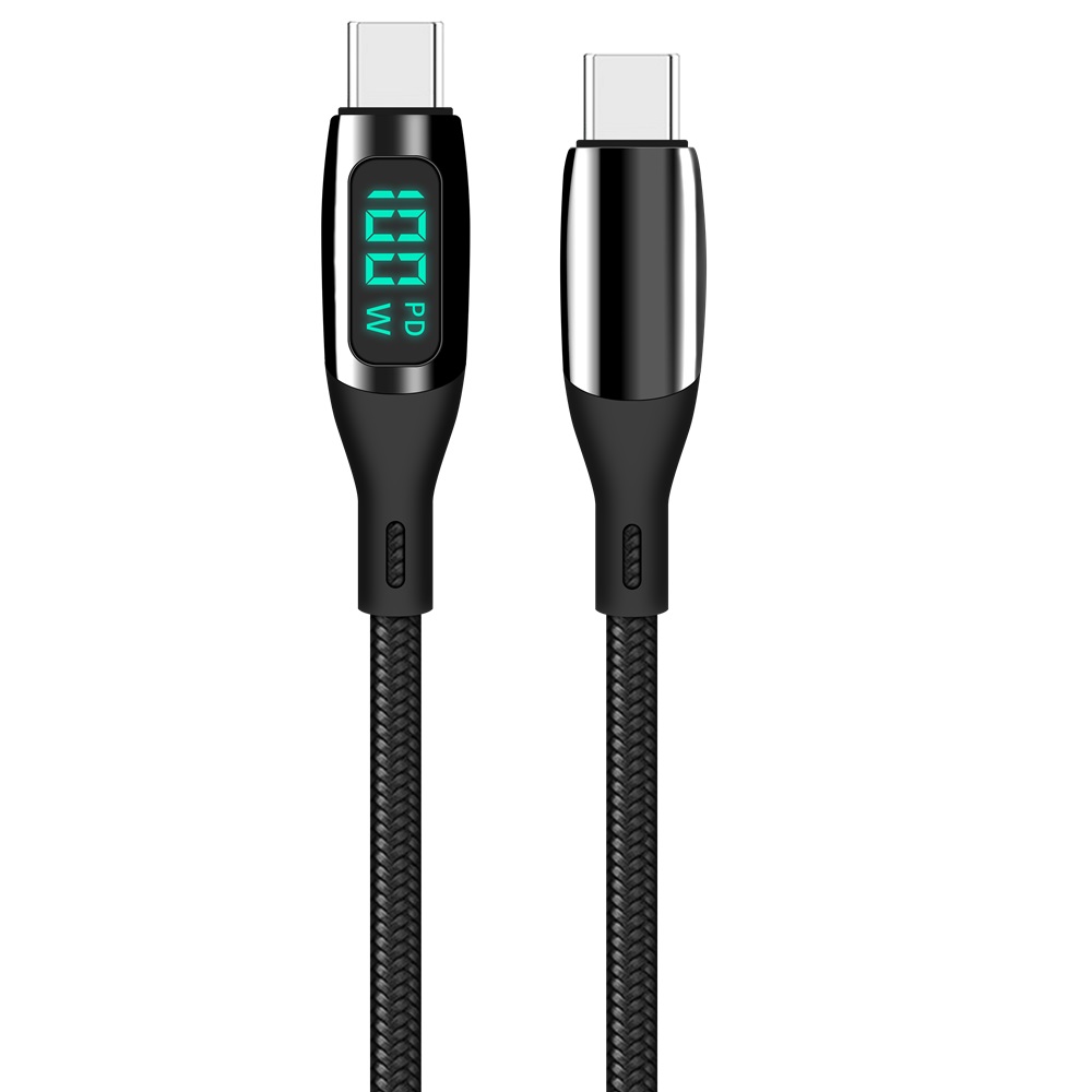 Helmet Cable Type-C to Type-C 100W 1.2m LED Display Series, Black - Image 2