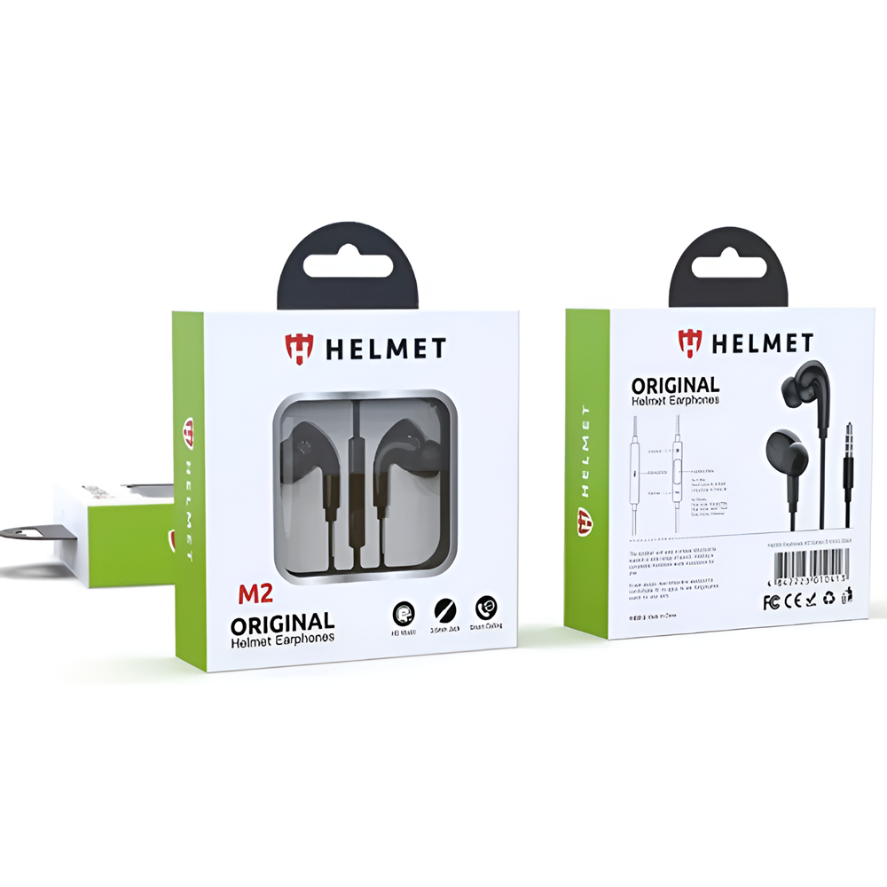 Helmet Earphones 3.5mm with Mic M2 Series, Black - Image 2