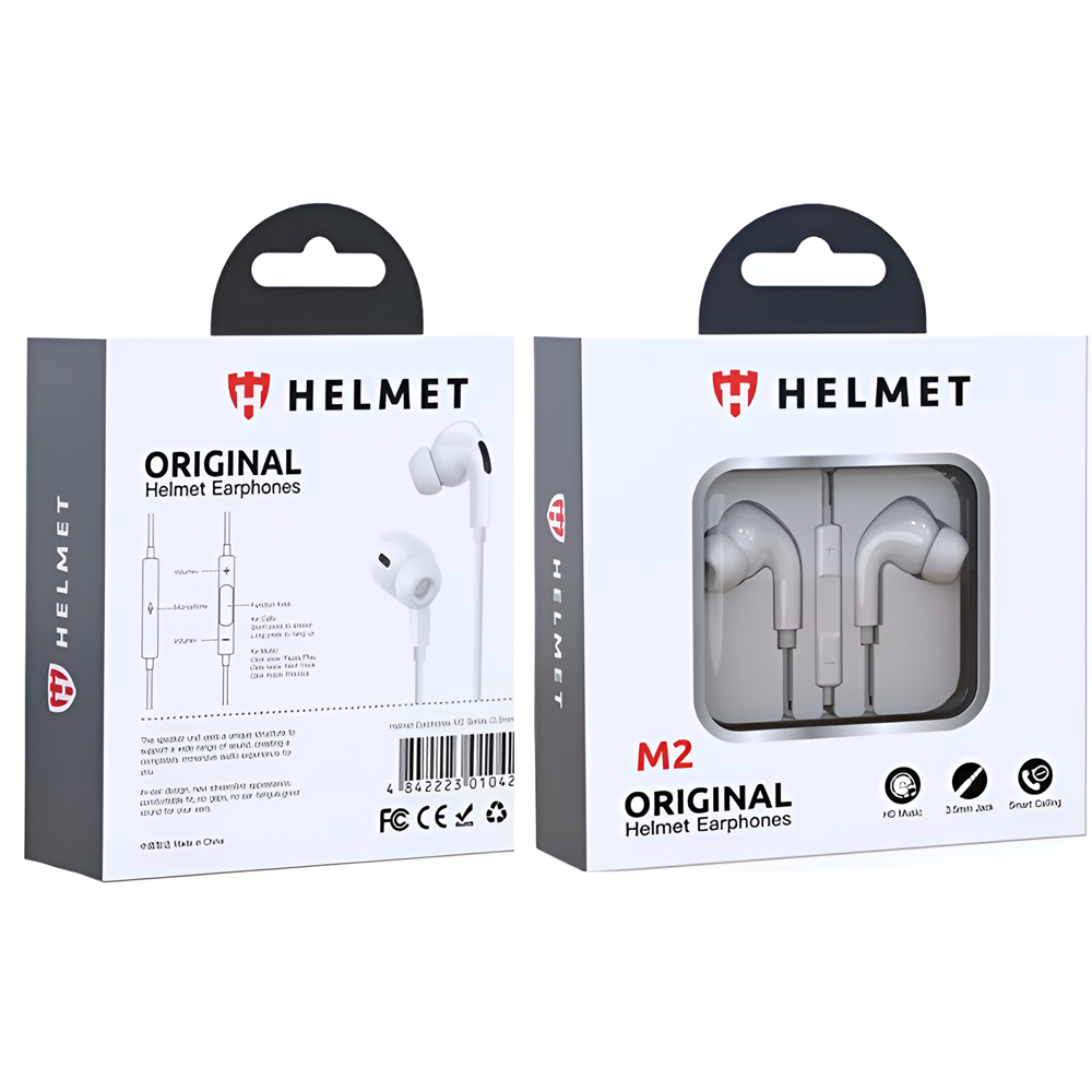 Helmet Earphones 3.5mm with Mic M2 Series, White - Image 3