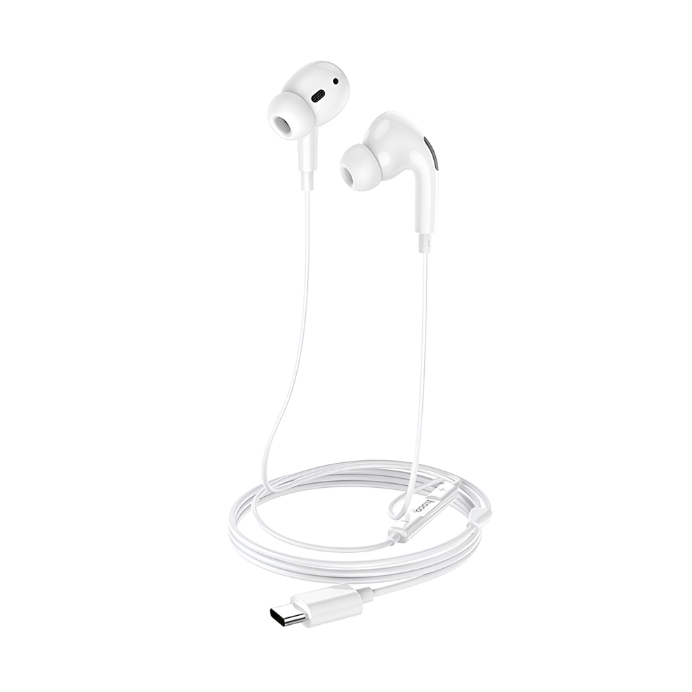 Hoco Earphones Type-C with Mic M1 Pro, White - Image 2