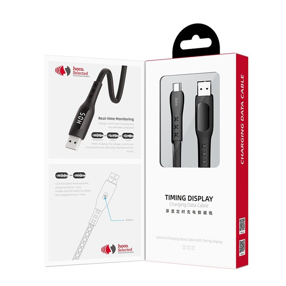 Hoco Cable USB to Micro USB S6 Sentinel With Timing Display 2.4A 1.2m, Black - Image 3
