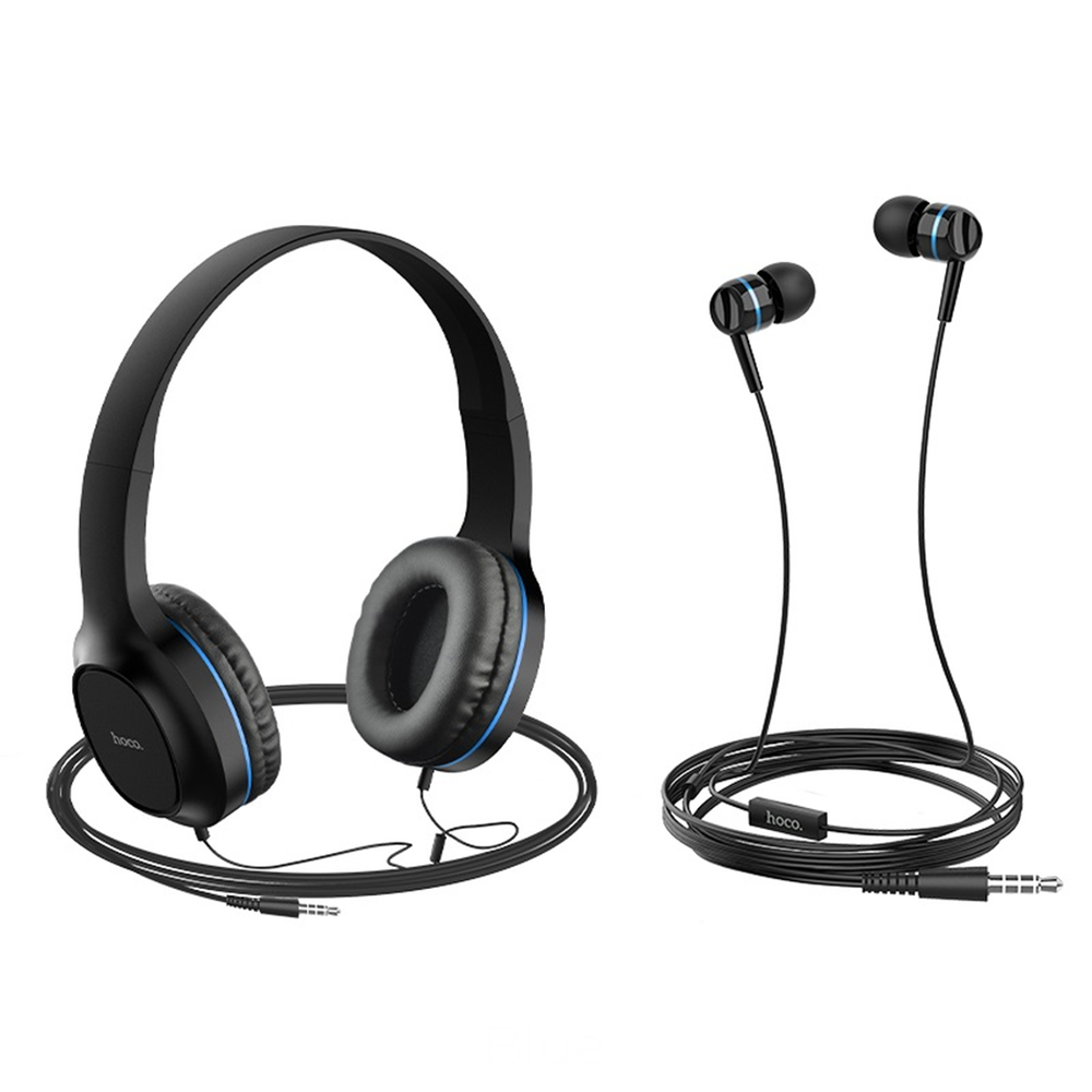 Hoco Set (On-Ear Headphones + Earphones) 3.5mm W24, Blue