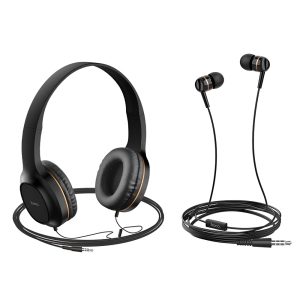 Hoco Set (On-Ear Headphones + Earphones) 3.5mm W24, Gold