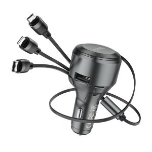Hoco Car Charger Single-Port USB-A 4.8A with 3-in-1 Cable S27 Tributo, Black