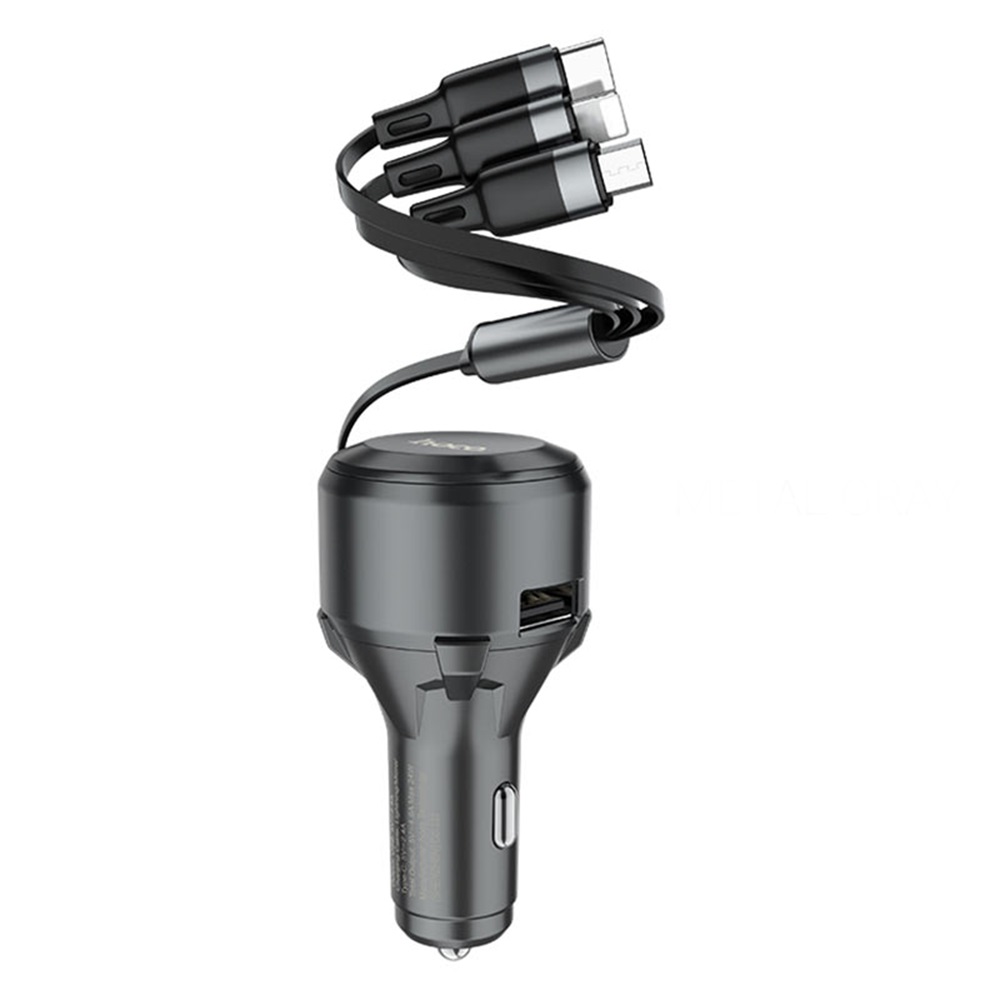Hoco Car Charger Single-Port USB-A 4.8A with 3-in-1 Cable S27 Tributo, Black - Image 3
