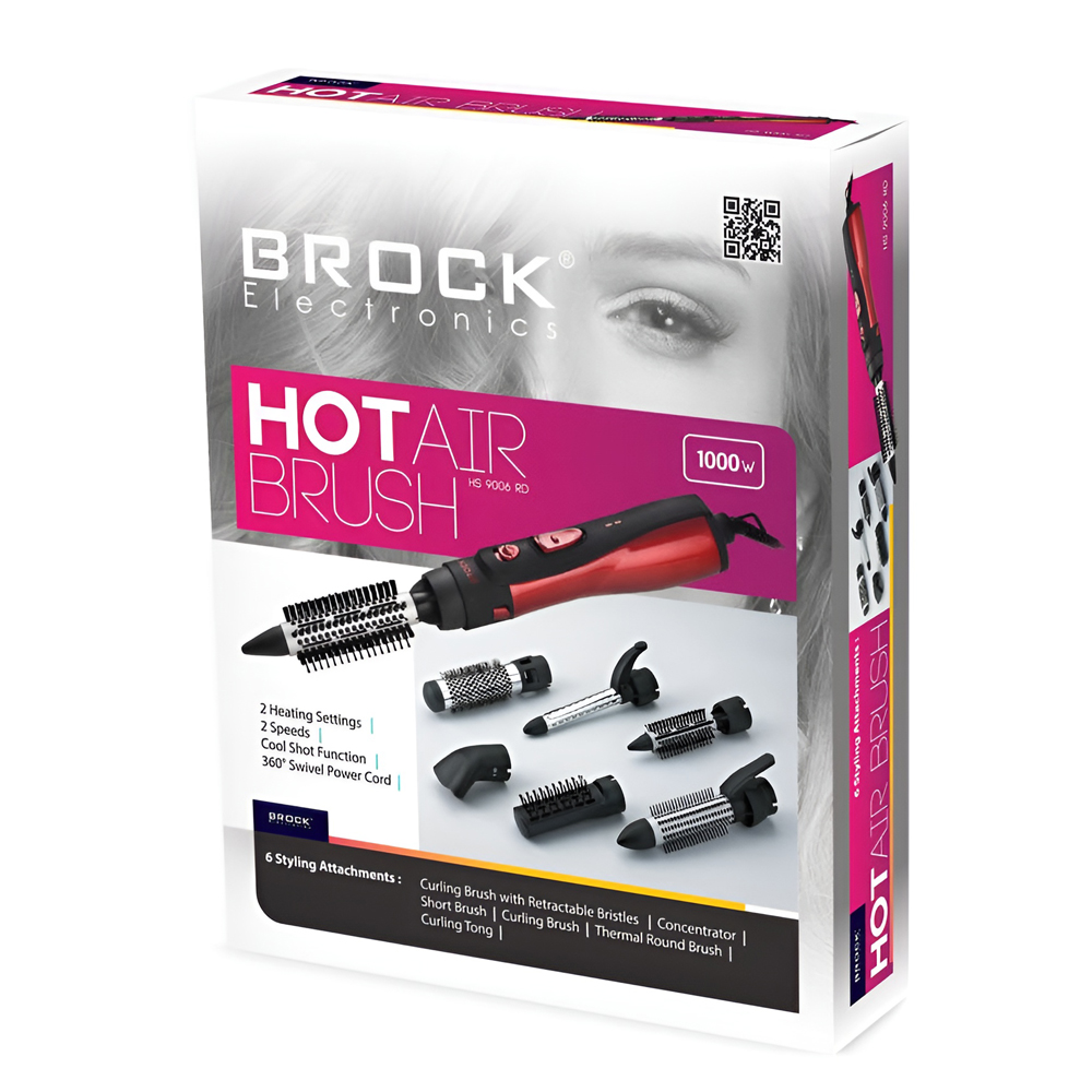 BROCK Hot Air Brush set with 6 tips HS 9006 RD, 1000W, Red - Image 3
