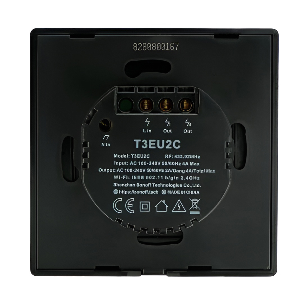 Sonoff Wi-Fi Smart Touch Wall Switch TX Series 2-Gang (Neutral Wire), Black - Image 4