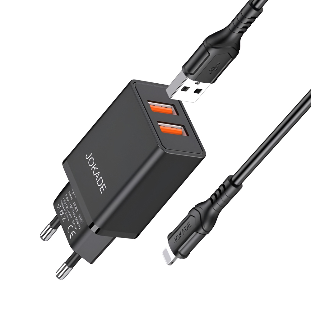Jokade Wall Charger with Cable USB-A to Lightning Dual Port JB024 3A, Black - Image 2