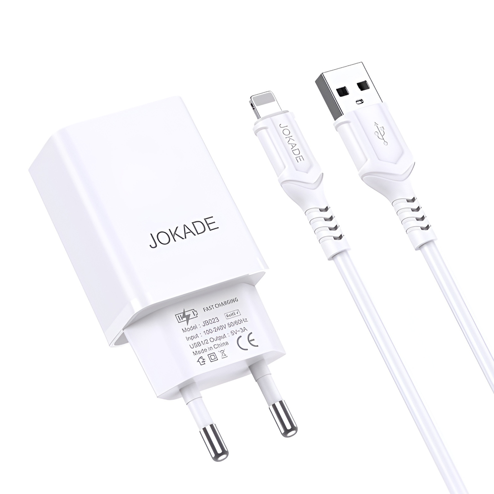 Jokade Wall Charger with Cable USB-A to Lightning Dual Port JB024 3A, White - Image 2