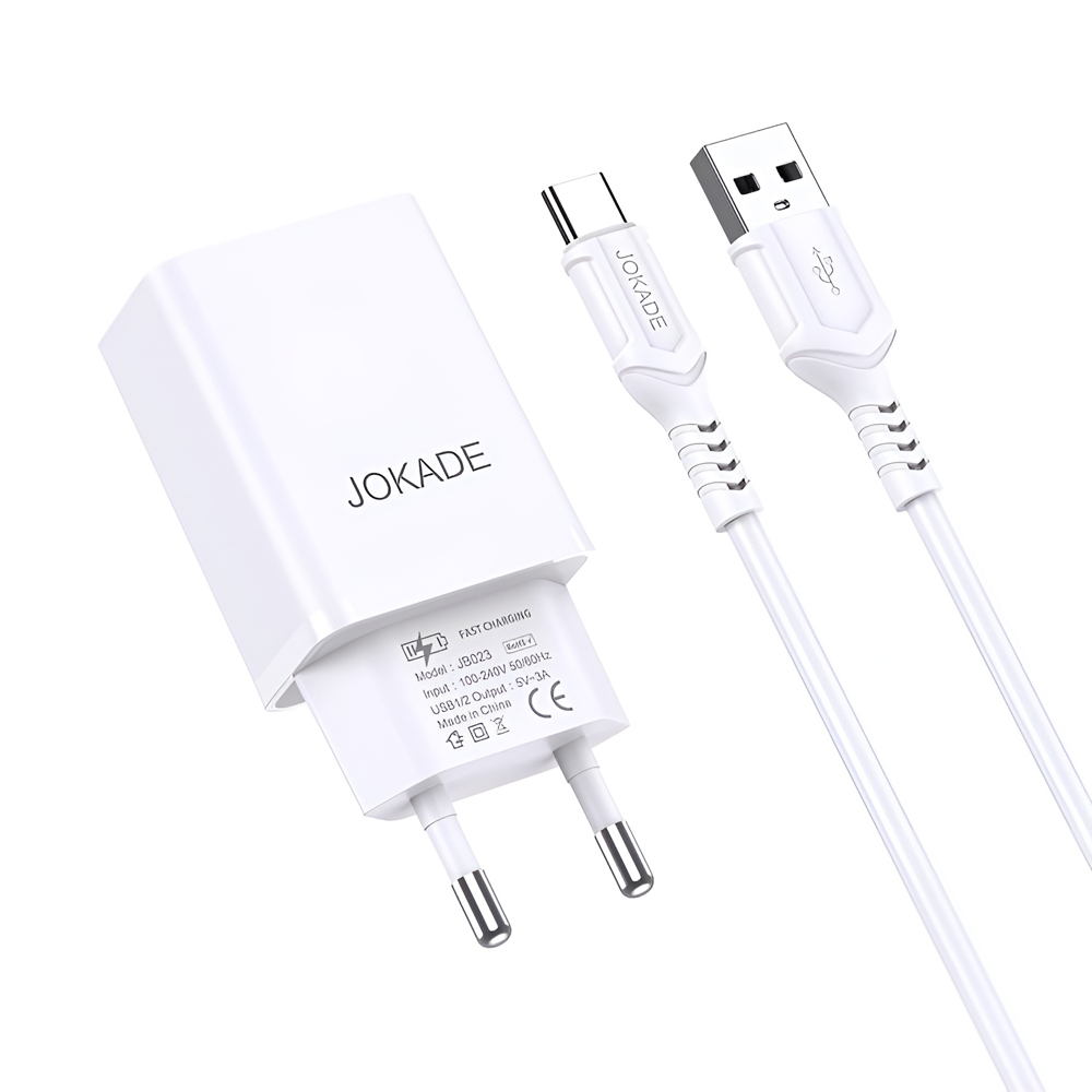 Jokade Wall Charger with Cable USB-A to Type-C Dual Port JB024 3A, White - Image 2