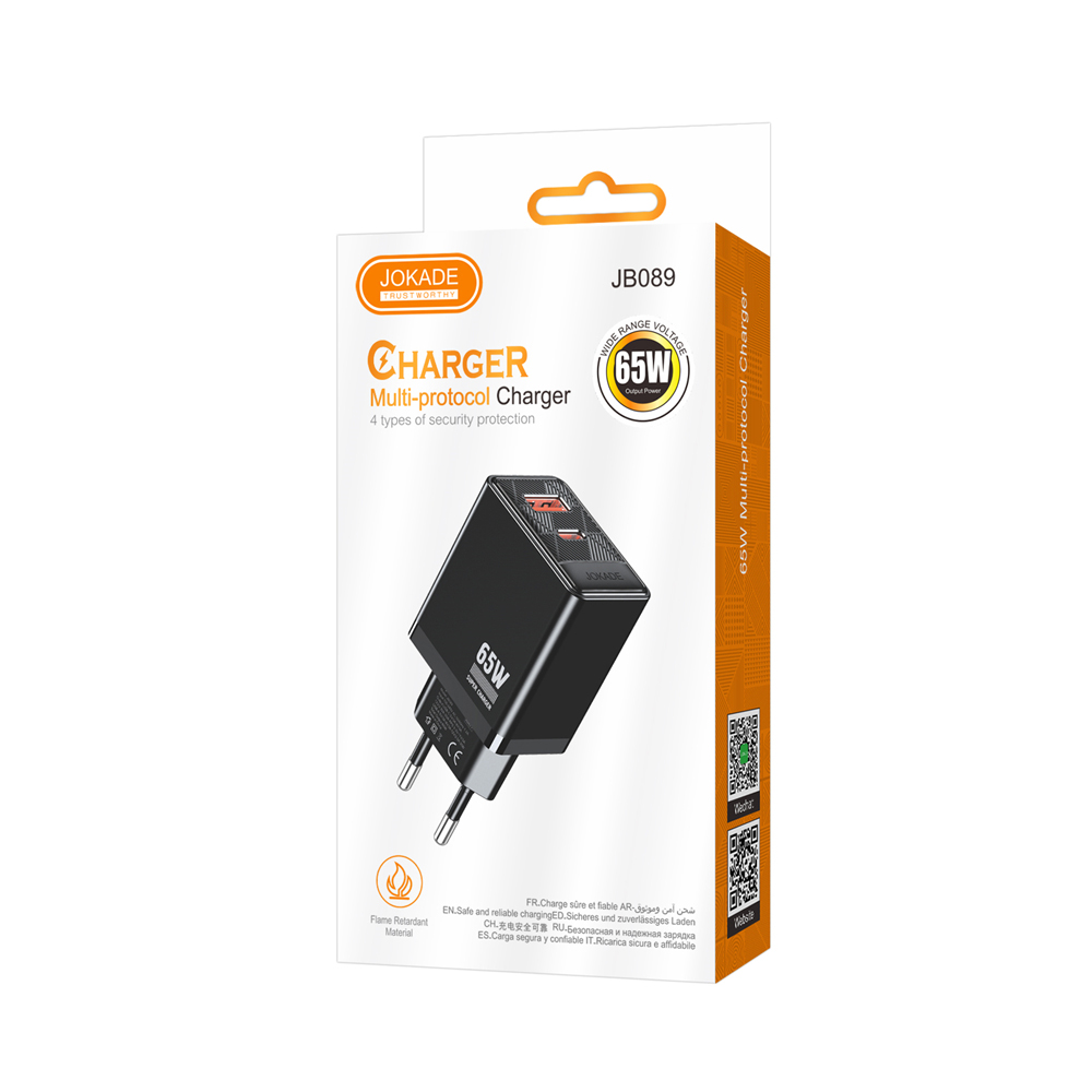 Jokade Wall Charger 1*USB-A+1*Type-C 5A,65W JB089, Black - Image 2