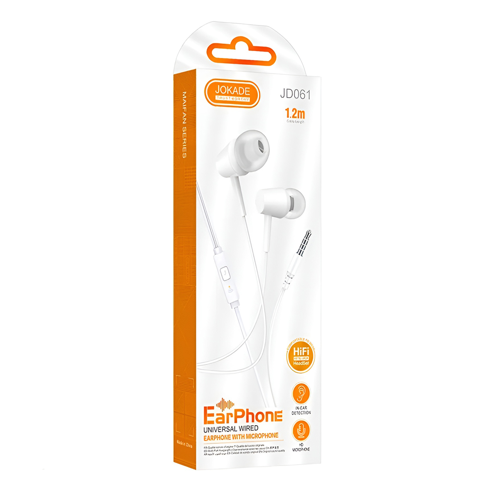 Jokade Earphones 3.5mm with Mic JD061, White - Image 2