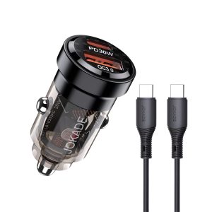 Jokade Car Charger 1*USB-A+1*Type-C with cable Type- C to Type-C 30W JH023, Black