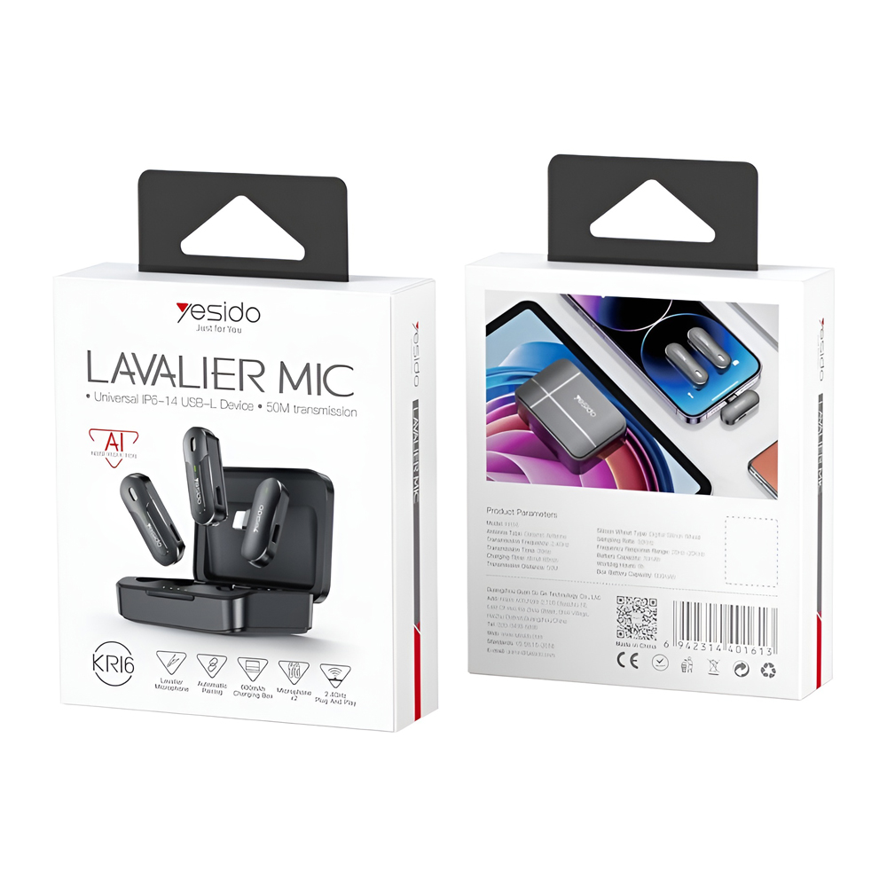 Yesido 2 in1 Lavalier Microphone (Lightning) KR16, Black - Image 3