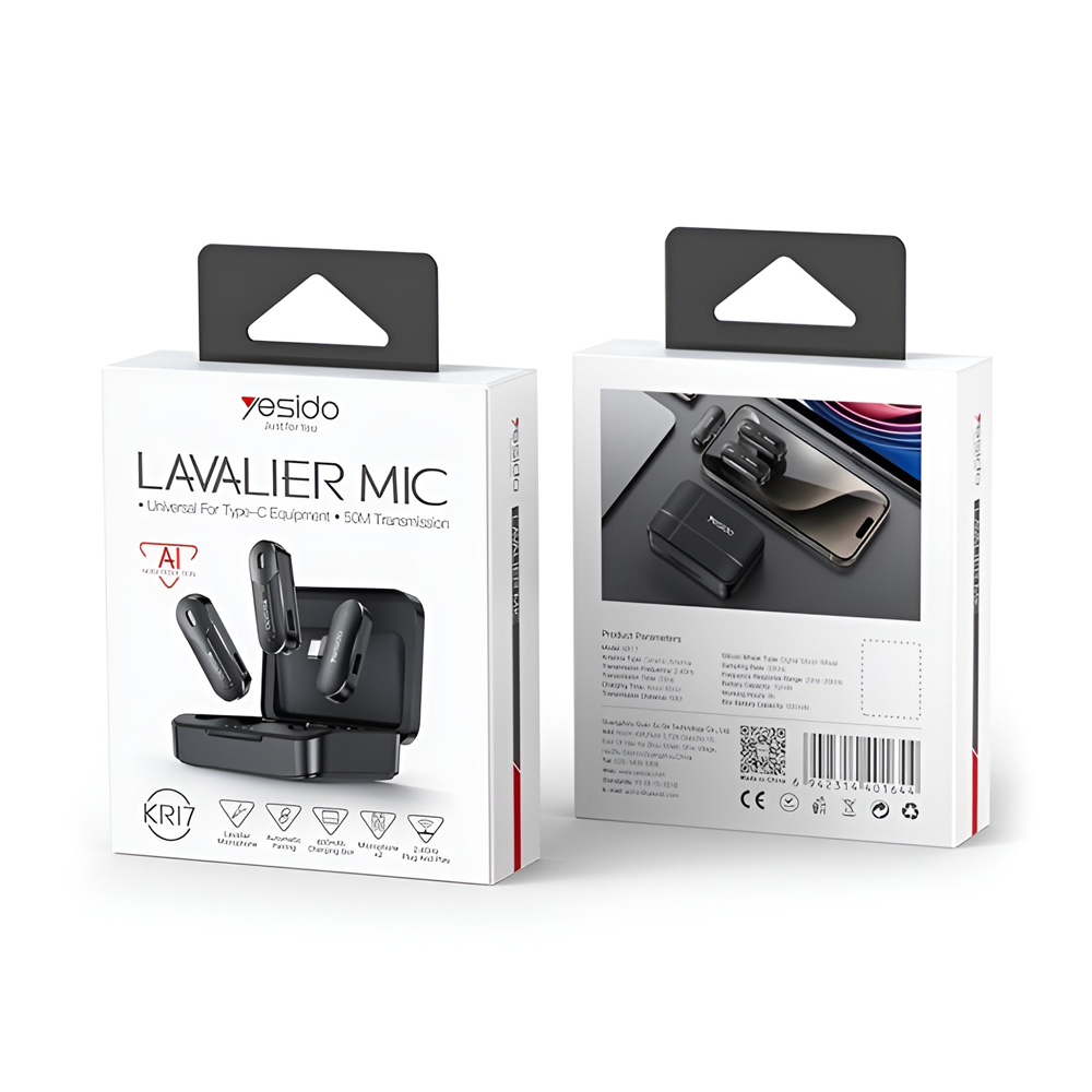 Yesido 2 in1 Lavalier Microphone (Type-C) KR17, Black - Image 3