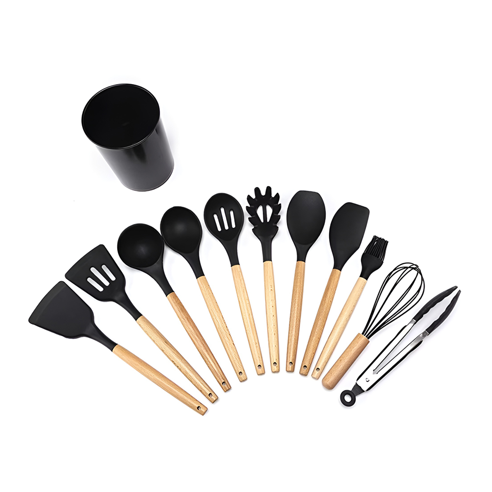 Kitchen Utensils 12 Pcs Set (Small Size), Black - Image 2