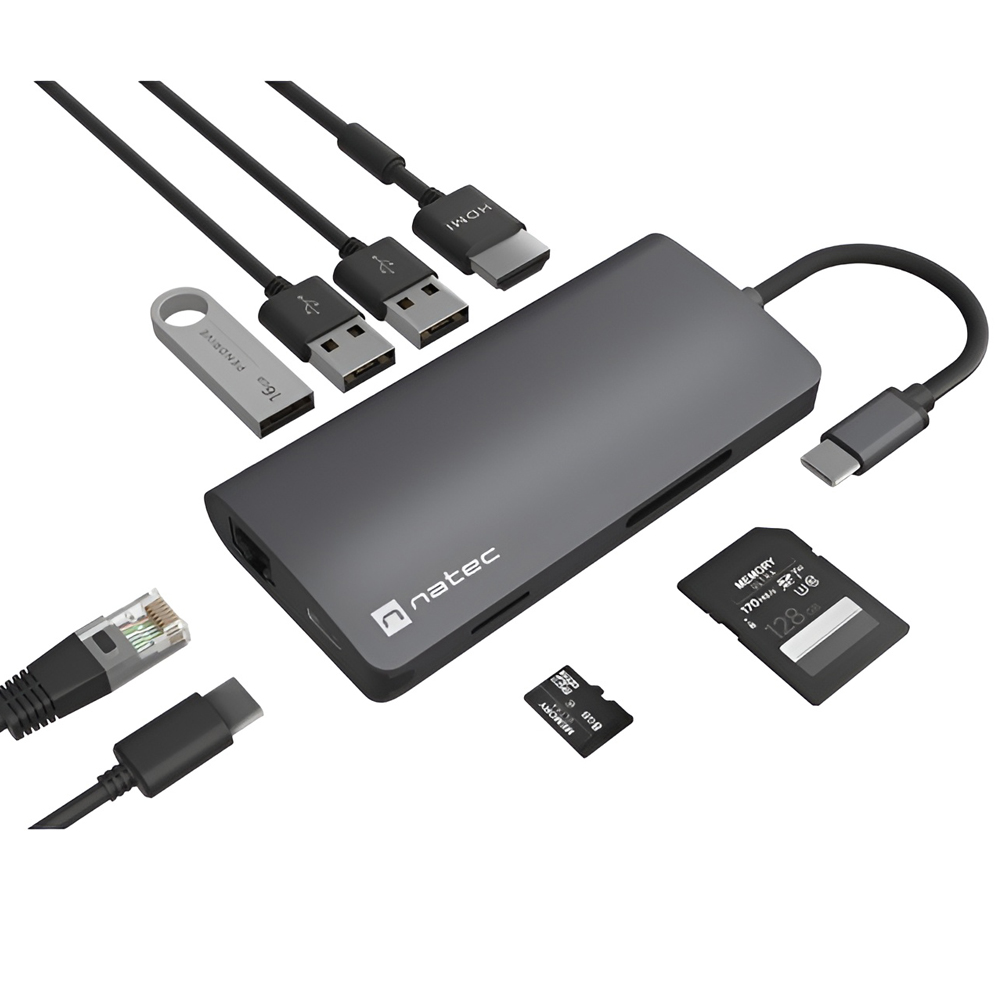 Natec Fowler Plus Hub Usb-c Multiport Adapter 8 In 1 Natec Fowler 2 V2 3x Usb 3.0 Hub, Hdmi 4k, Usb-C, Rj45, Sd, Micro Sd - Image 3