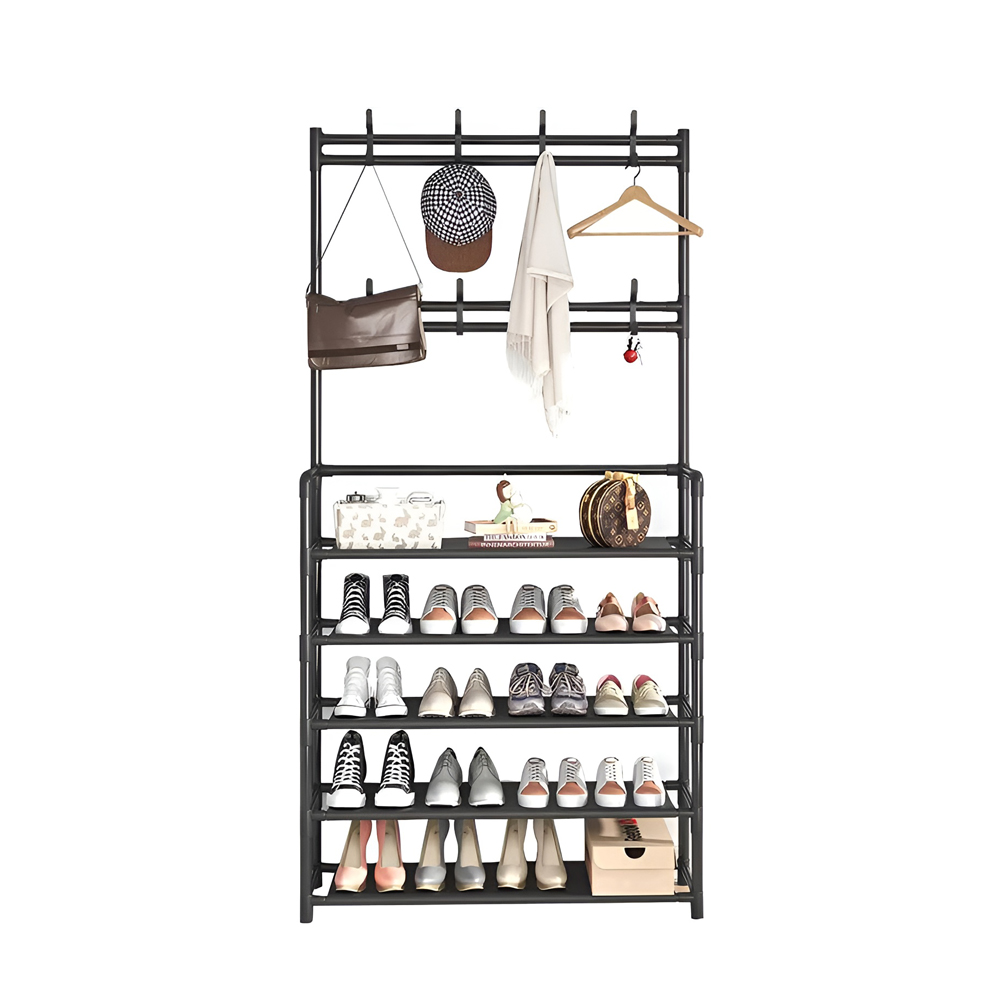 Organize Your Entryway with our 5-Tier Shoe Rack and Hanger, Holds up to 20 Pairs of Shoes.(Black, 5-Tier) - Image 2