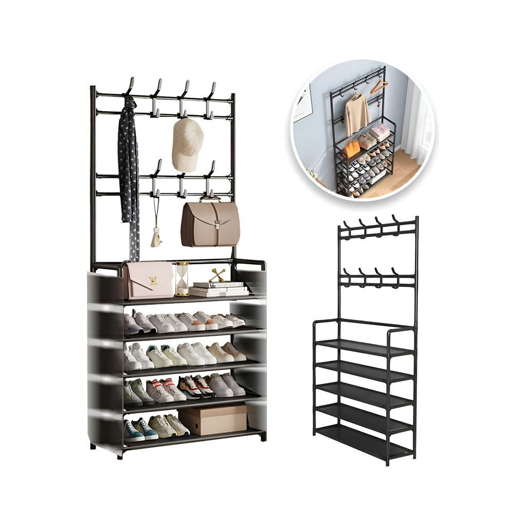 Organize Your Entryway with our 5-Tier Shoe Rack and Hanger, Holds up to 20 Pairs of Shoes.(Black, 5-Tier) - Image 3