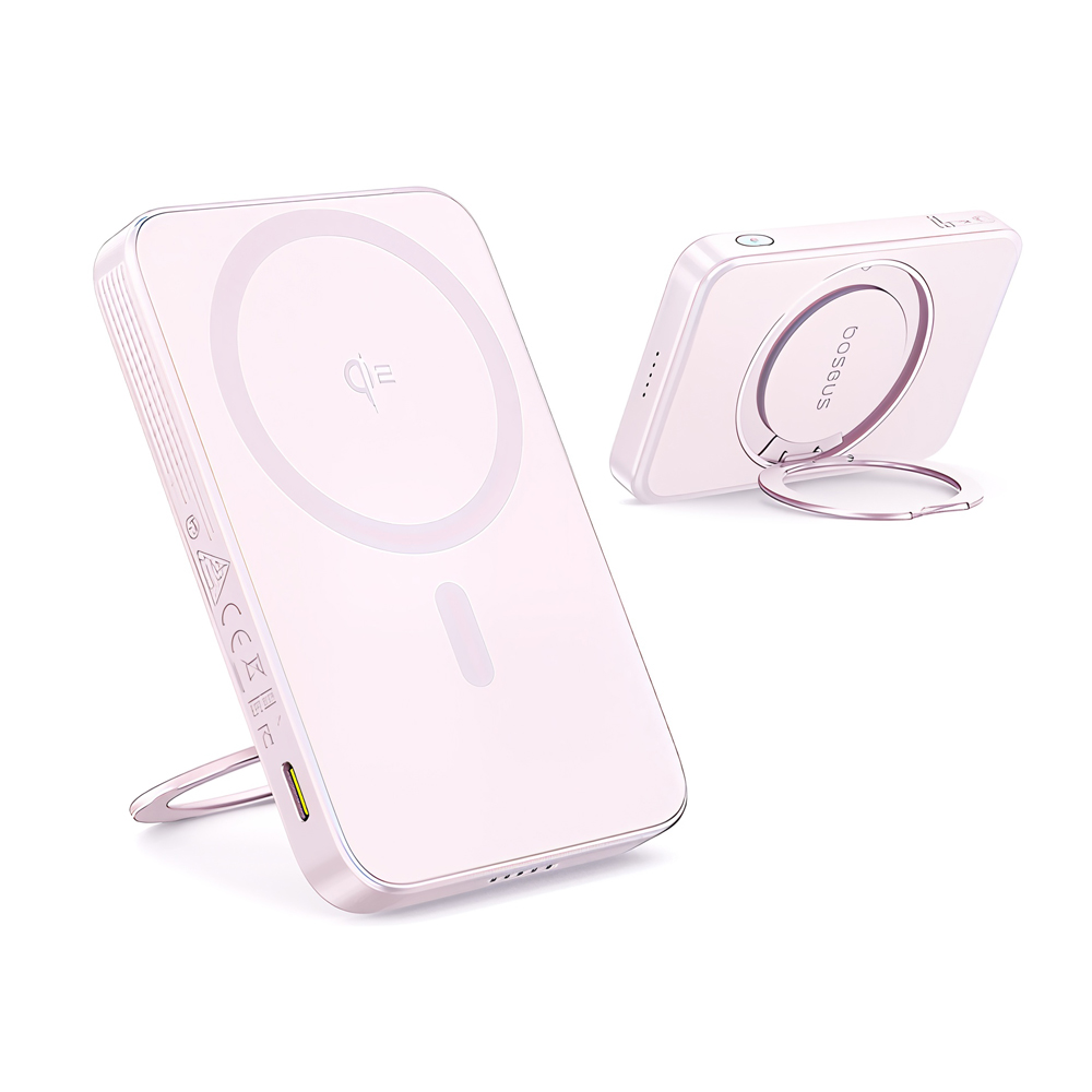 Baseus Power Bank Magsafe PicoGo Qi2 with Kickstand 5000mAh, 20w with cable Type-C 0.3m, Pink - Image 3