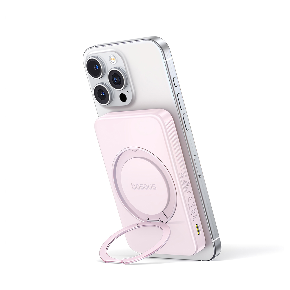 Baseus Power Bank Magsafe PicoGo Qi2 with Kickstand 5000mAh, 20w with cable Type-C 0.3m, Pink - Image 4