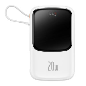 Baseus Power Bank Qpow Pro 10000mAh, 20W PD with cable Type-C 0.3m, White