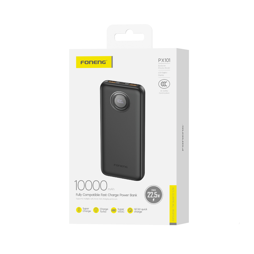 Foneng Power Bank with Digital Display 10000 mAh, 22.5W, Black - Image 2