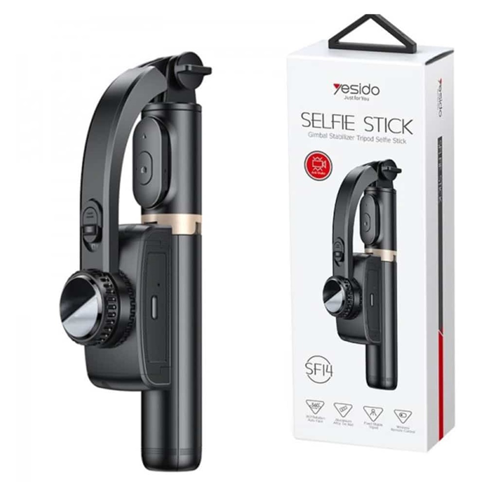 Yesido Bluetooth Selfie Stick, Tripod Foldable Stabilizer (SF14), Black - Image 3