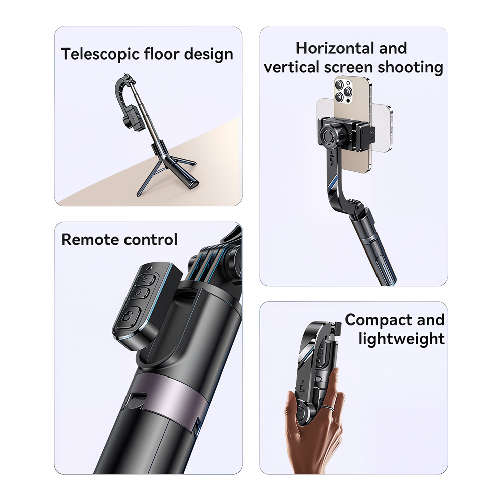 Yesido Bluetooth 5.0 Selfie Stick+ Gimbal 360°,Tripod Foldable Stabilizer 400mAh 70cm (SF28), Black - Image 2