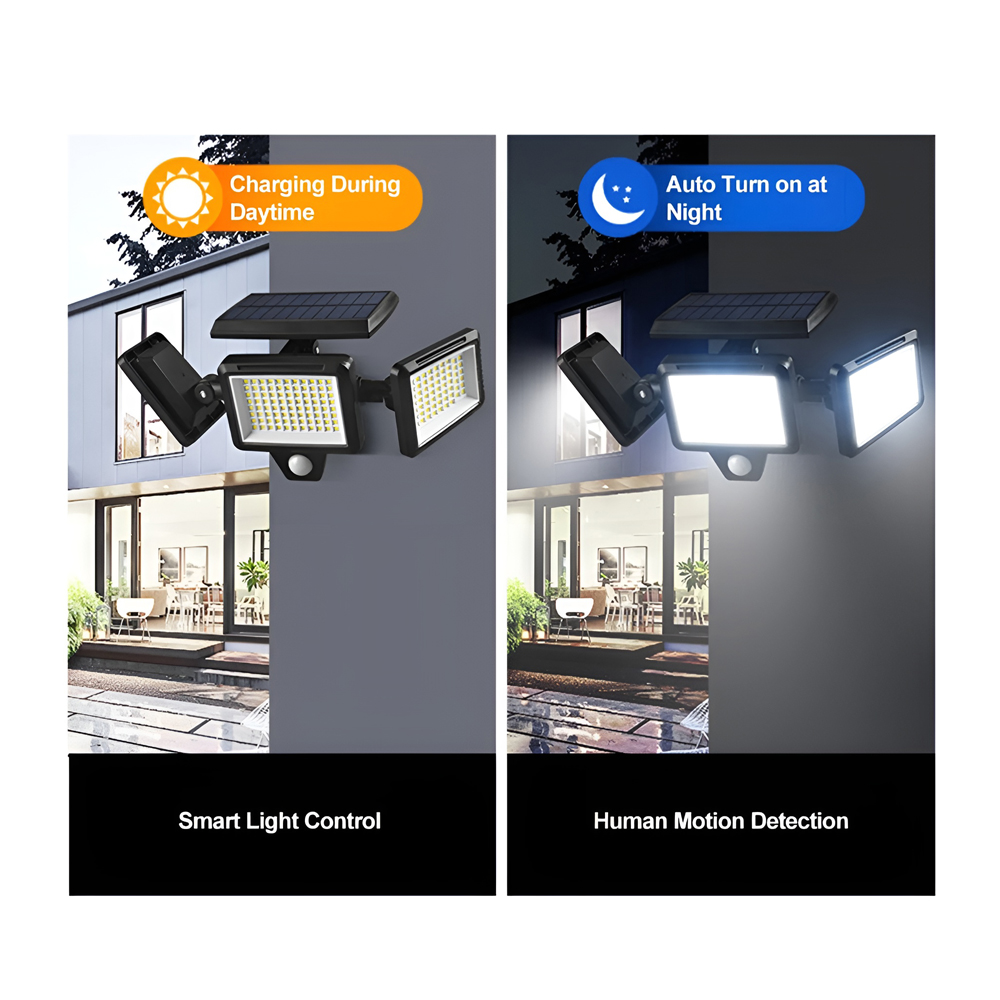 Solar Outdoor Lights 4000LM 210 Leds, Remote Control, 3 Adjustable Heads, Motion Sensor Lights, IP65 Waterproof, Black - Image 3