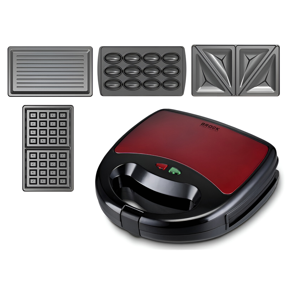 BROCK 4 in 1 Sandwich /Nutlet/ Waffle Maker and Grill SSM6004 RD 750W, Red - Image 2