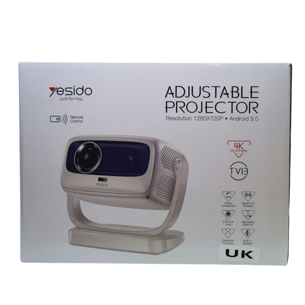 Yesido Projector 4K PRO WiFi Bluetooth USB HDMI 3.5mm Android 10, White - Image 2