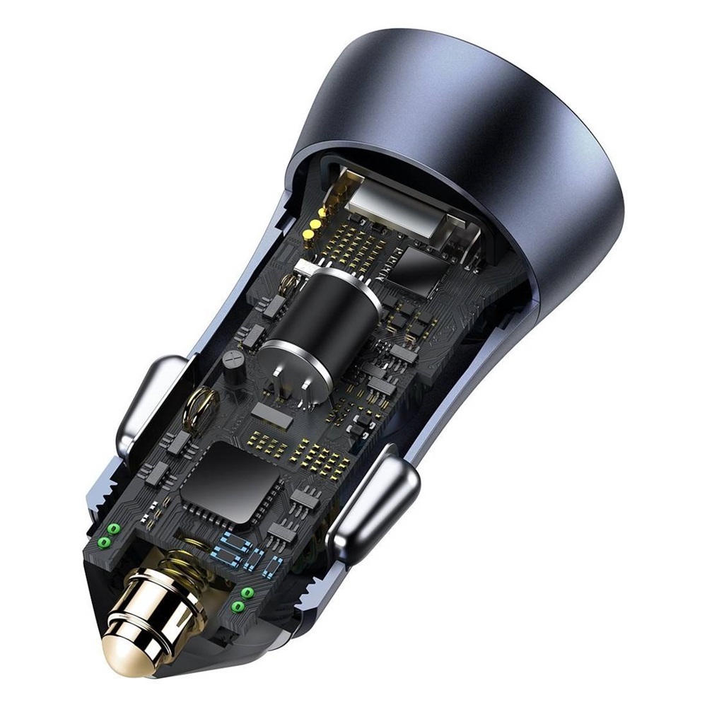 Baseus Car Charger USB/Type-C Dual Quick Charger 40W (With Baseus Cable Type-C to Lightning 1m), Gray - Image 3