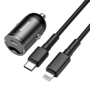 Baseus Car Charger Tiny Star Mini PPS Type-C PD 3.0 + QC 4+ 30W (with Lighting Cable 1m), Gray