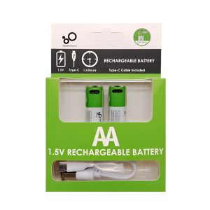 Rechargeable Li-ion USB-C batteries AA 1750mAh, 2pcs with 2in1 Type-C cable