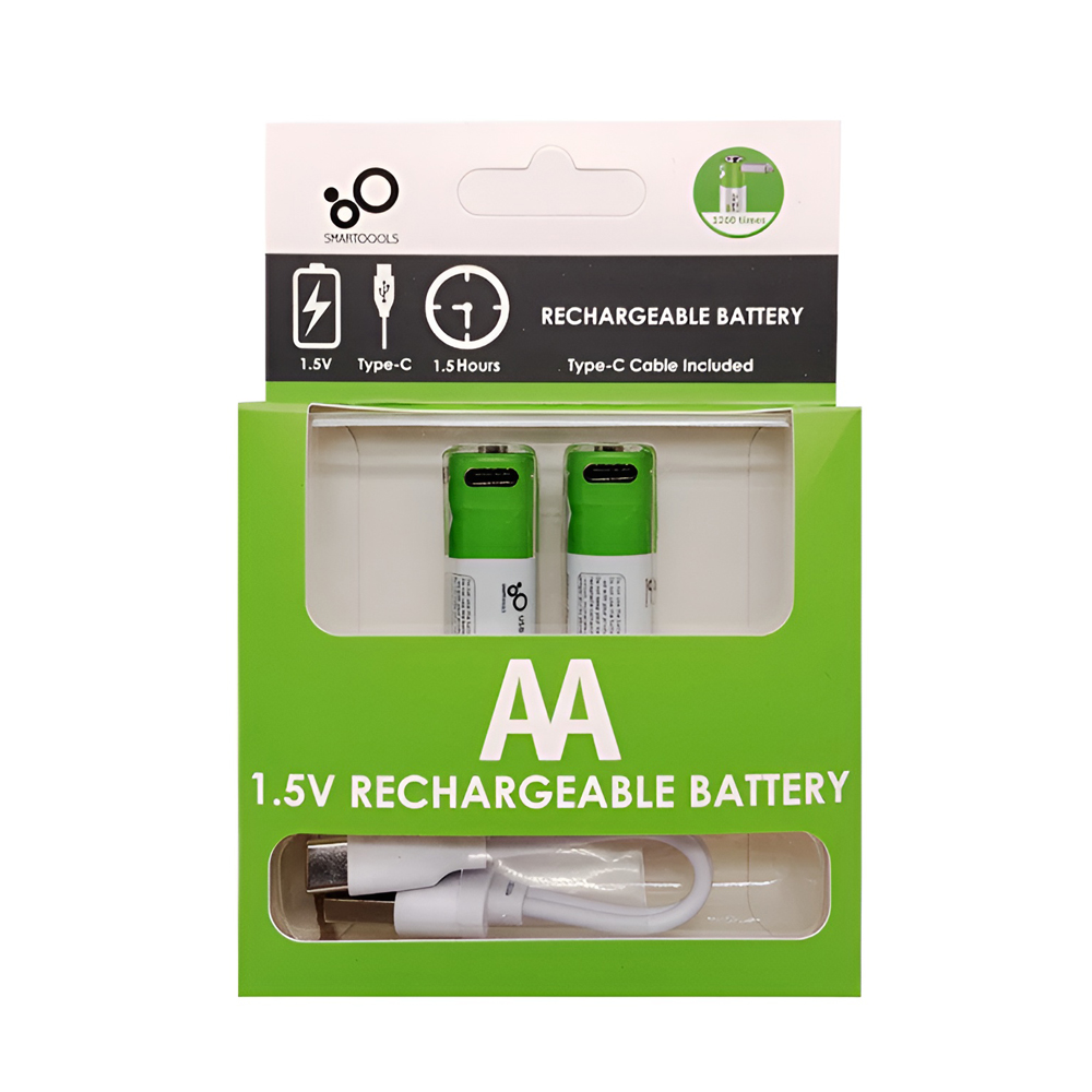 Rechargeable Li-ion USB-C batteries AA 1750mAh, 2pcs with 2in1 Type-C cable