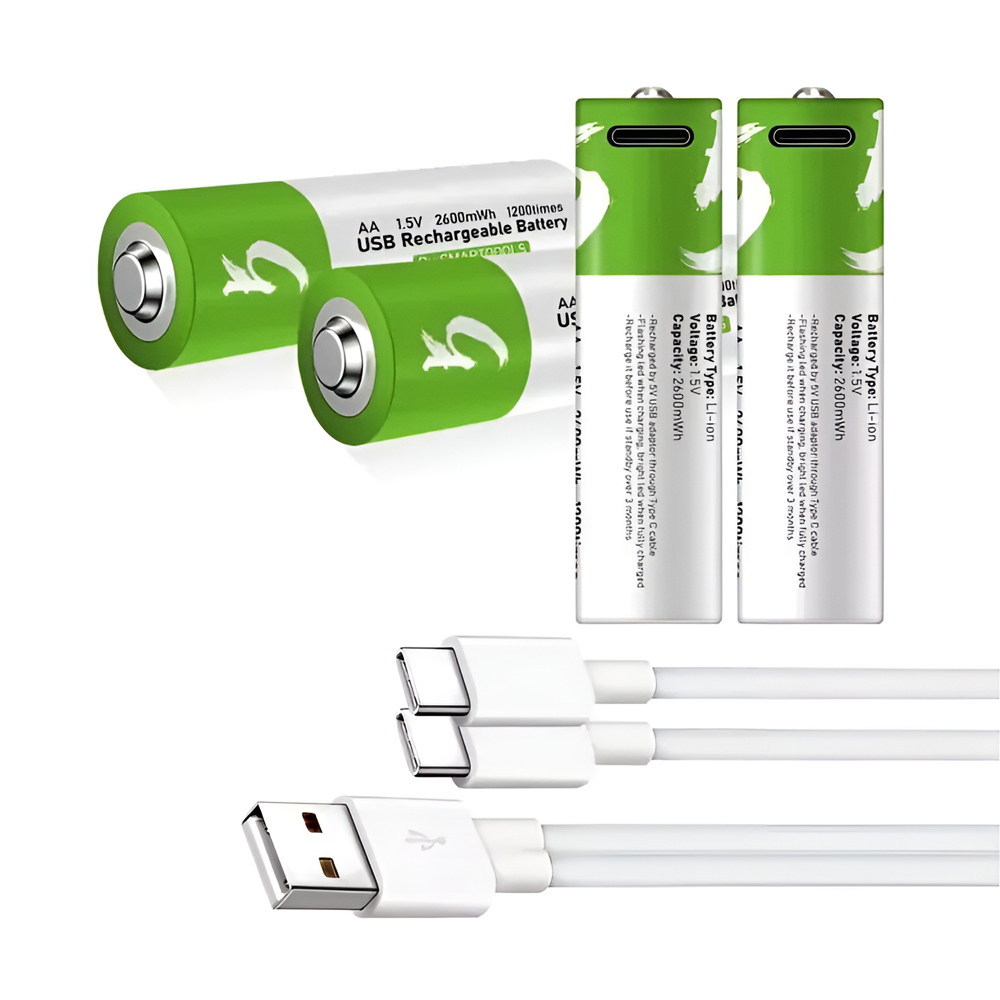 Rechargeable Li-ion USB-C batteries AA 1750mAh, 2pcs with 2in1 Type-C cable - Image 2