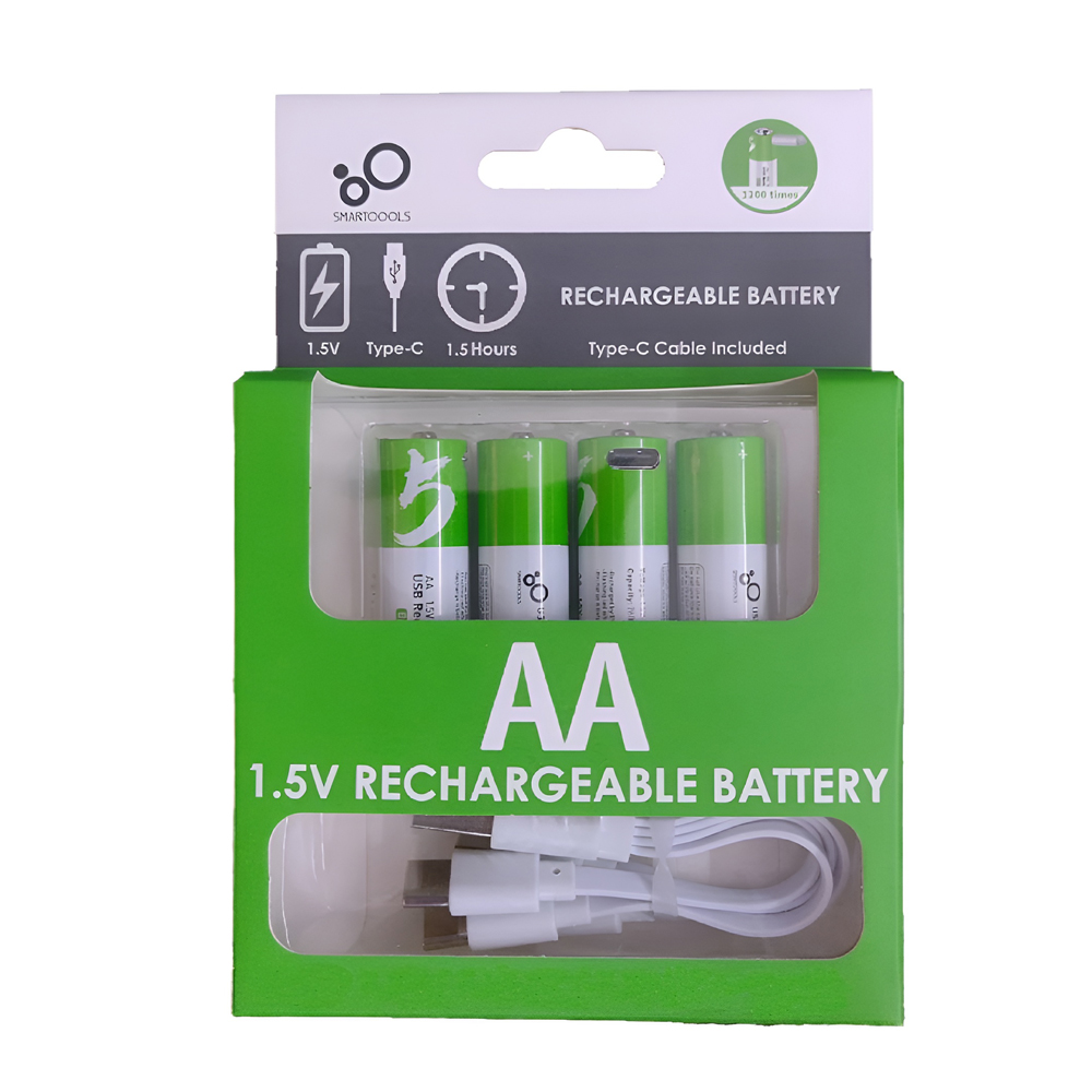 Rechargeable Li-ion USB-C batteries AA 1750mAh, 4pcs with 2in1 Type-C cable