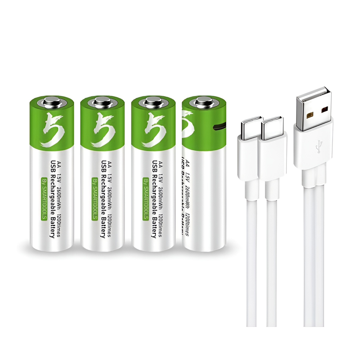 Rechargeable Li-ion USB-C batteries AA 1750mAh, 4pcs with 2in1 Type-C cable - Image 4