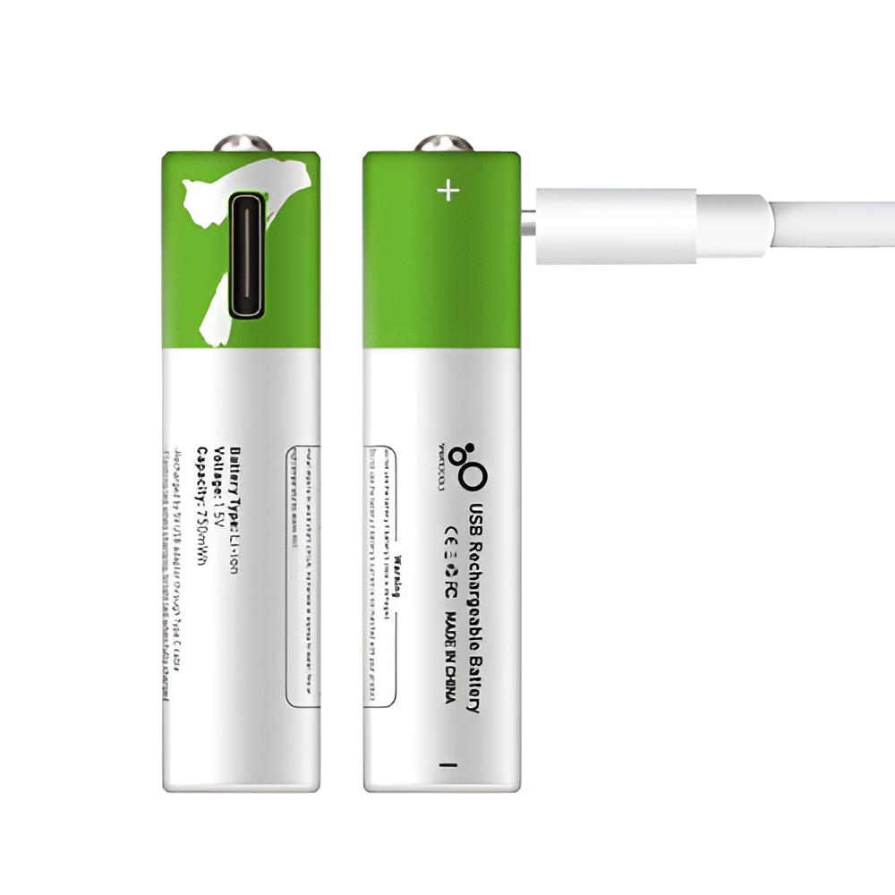 Rechargeable Li-ion USB-C batteries AAA 400mAh, 2pcs with 2in1 Type-C cable - Image 2