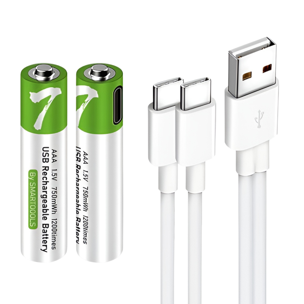 Rechargeable Li-ion USB-C batteries AAA 400mAh, 2pcs with 2in1 Type-C cable - Image 3