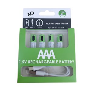 Rechargeable Li-ion USB-C batteries AAA 400mAh, 4pcs with 2in1 Type-C cable