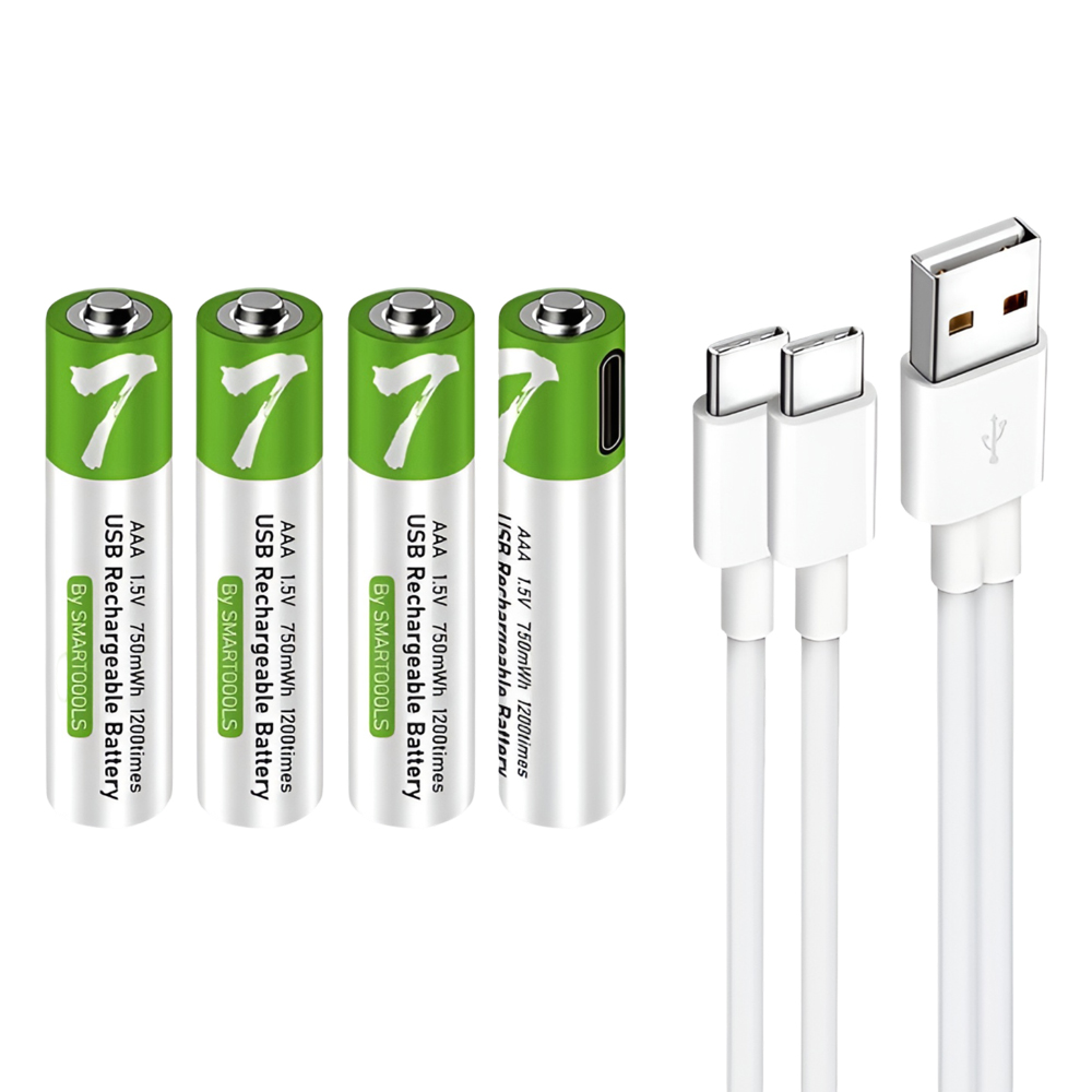 Rechargeable Li-ion USB-C batteries AAA 400mAh, 4pcs with 2in1 Type-C cable - Image 2