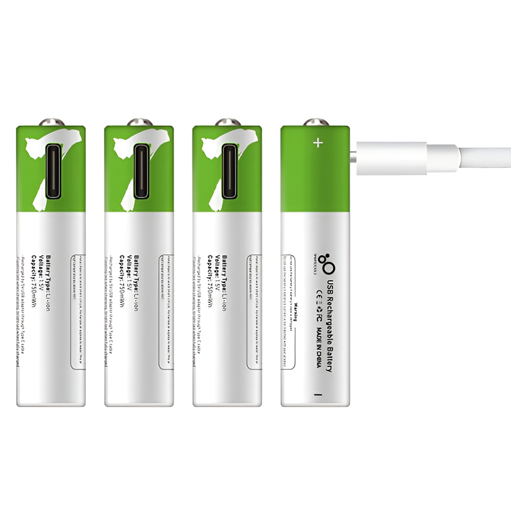 Rechargeable Li-ion USB-C batteries AAA 400mAh, 4pcs with 2in1 Type-C cable - Image 3
