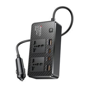 Yesido Car Inverter 12V 200W Max 1*AC220v 1*200W 2*USB-A 2*Type-C, Black