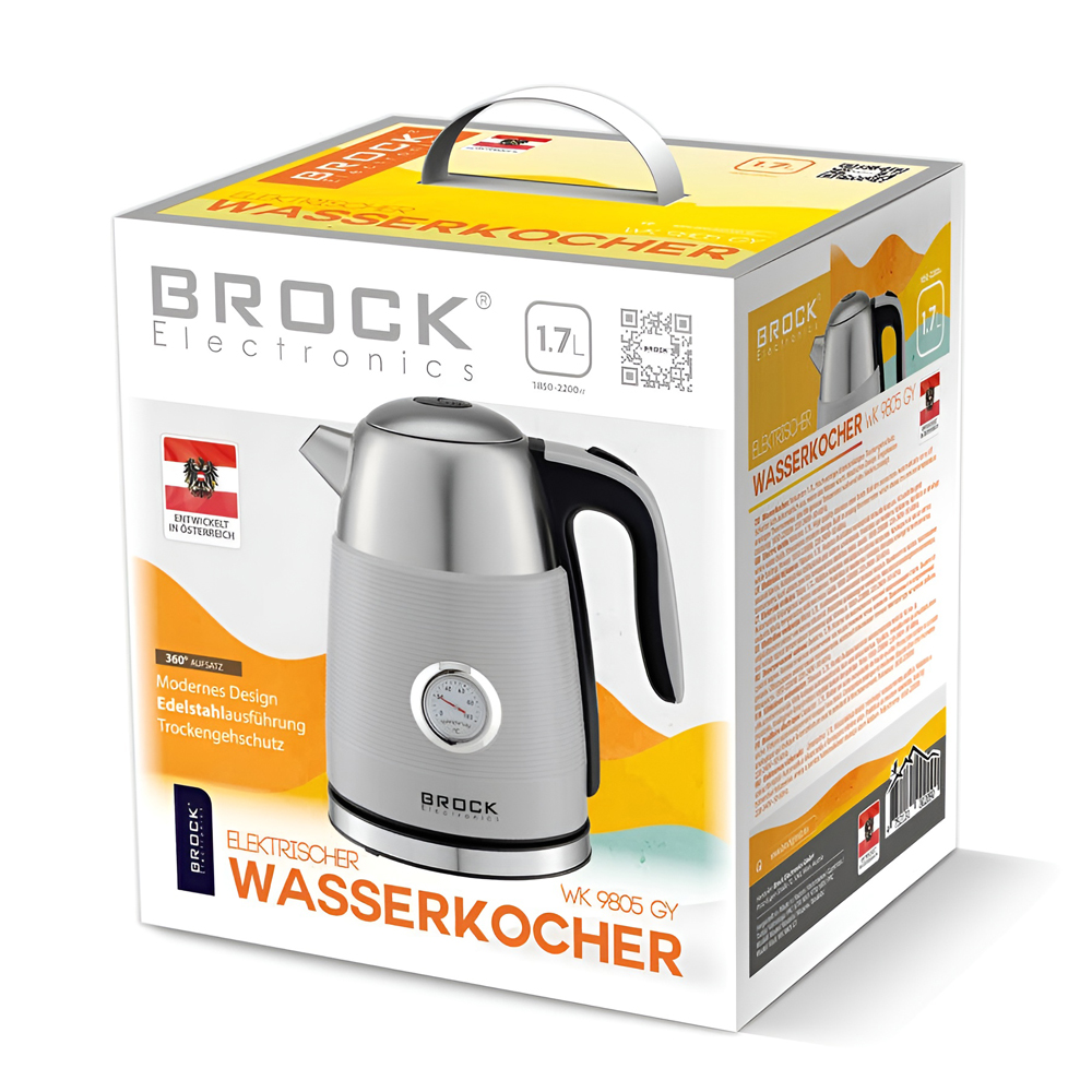 BROCK Electric Kettle WK 9805 GY, 1.7L, 1850-2200W, Grey - Image 2