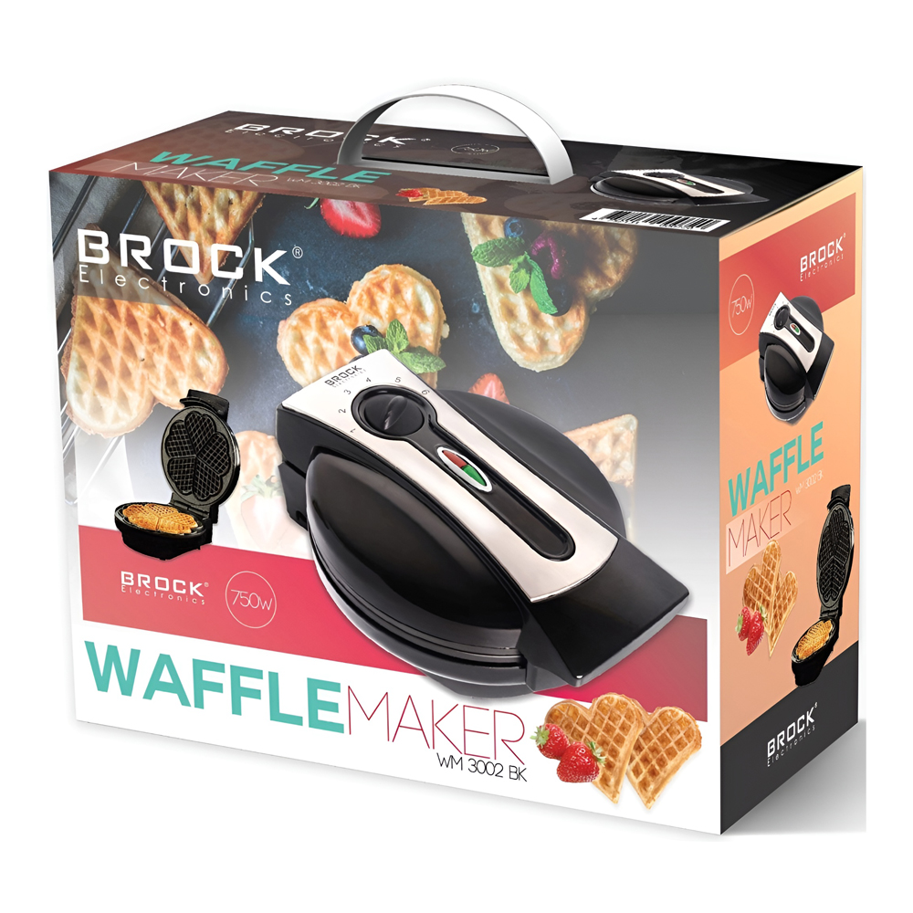 BROCK Waffle Maker WM 3002 BK, 1000W, Black - Image 4