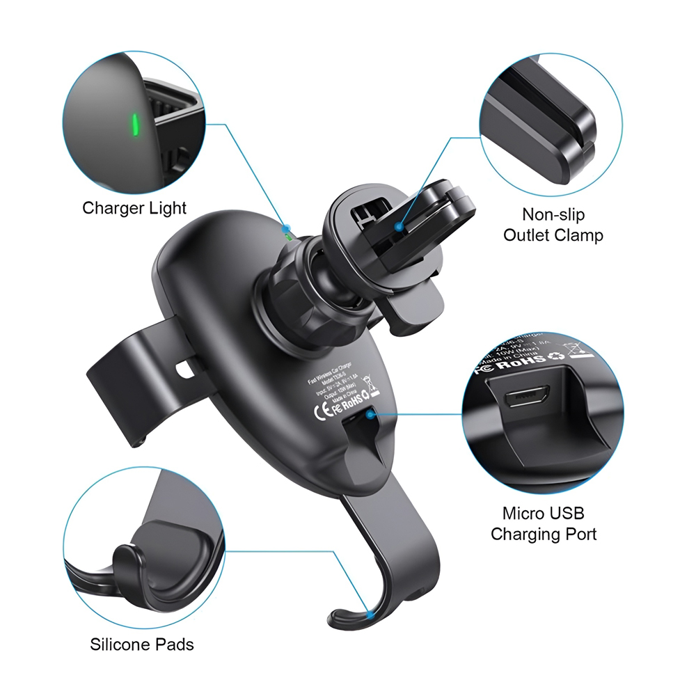 Wesdar Wireless Airvent Car Holder QC2.0, Silver (Damaged Boxes) - Image 2