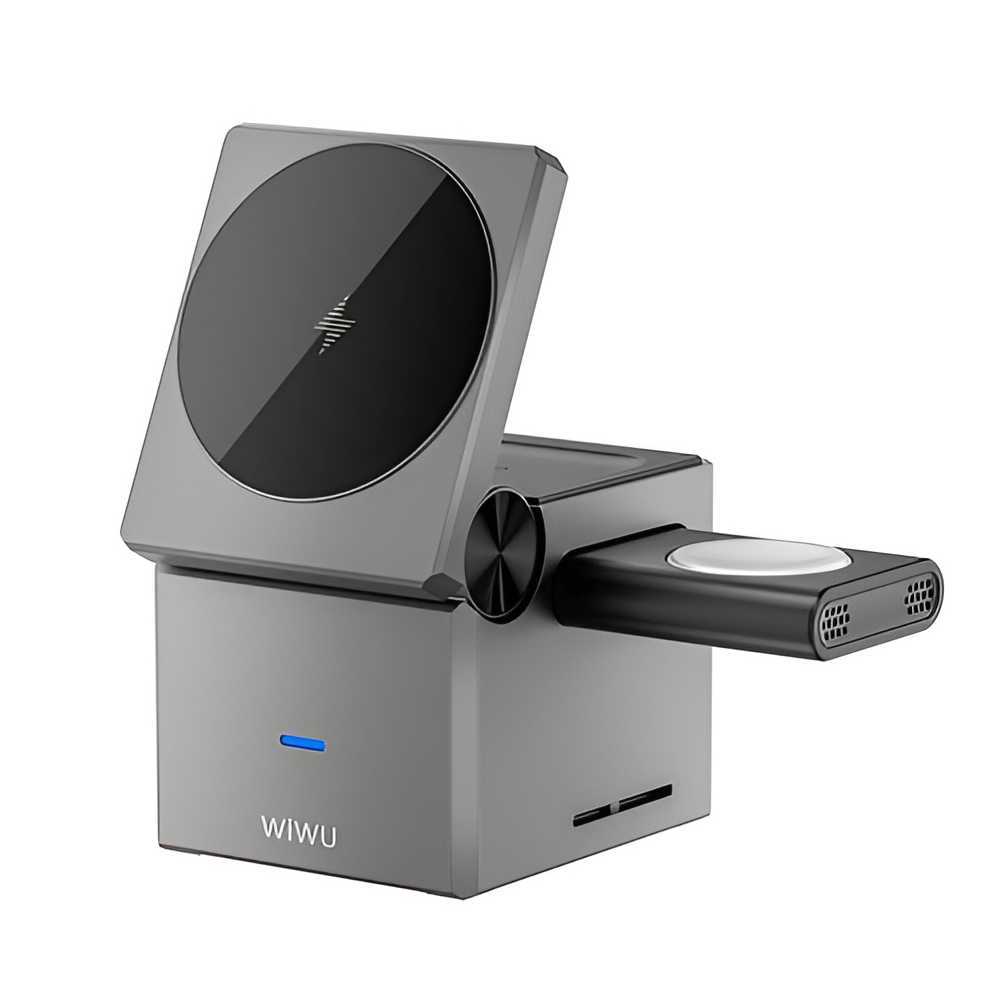 WIWU Wireless Charger 3 in 1 Small Aquare, Gray - Image 4